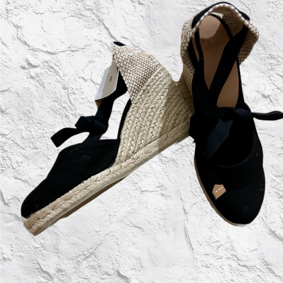✨NWT✨Castaner Black Lace Up Classic Organic Cotton Jute Wedge Espadrille Sandals - Picture 7 of 16